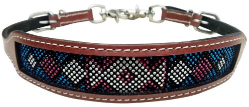 Showman wither strap with teal and pink crystal rhinestone diamond design inlay